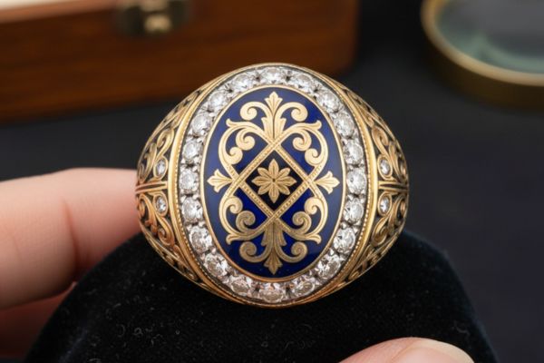 anello vittoriano con smalto e diamanti.