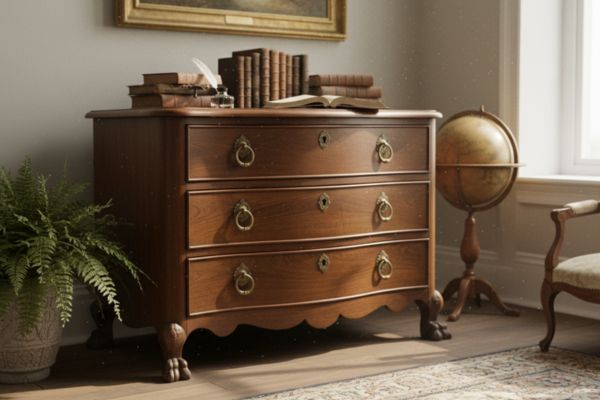 comò del primo Ottocento con maniglie leggermente disallineate.