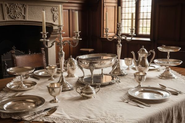 sontuoso set di stoviglie e accessori in argento antico
